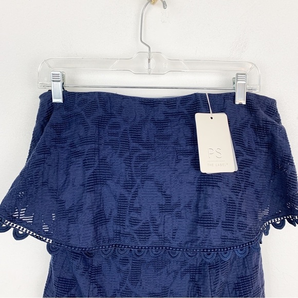 NWT PS The Label Navy Blue Scallop Hem Lace Strapless Dress Sz S - Picture 4 of 11